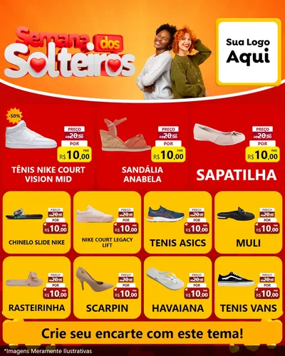 Modelo de Rede Social para Feed Instagram com o tema Semana dos Solteiros para Calçados