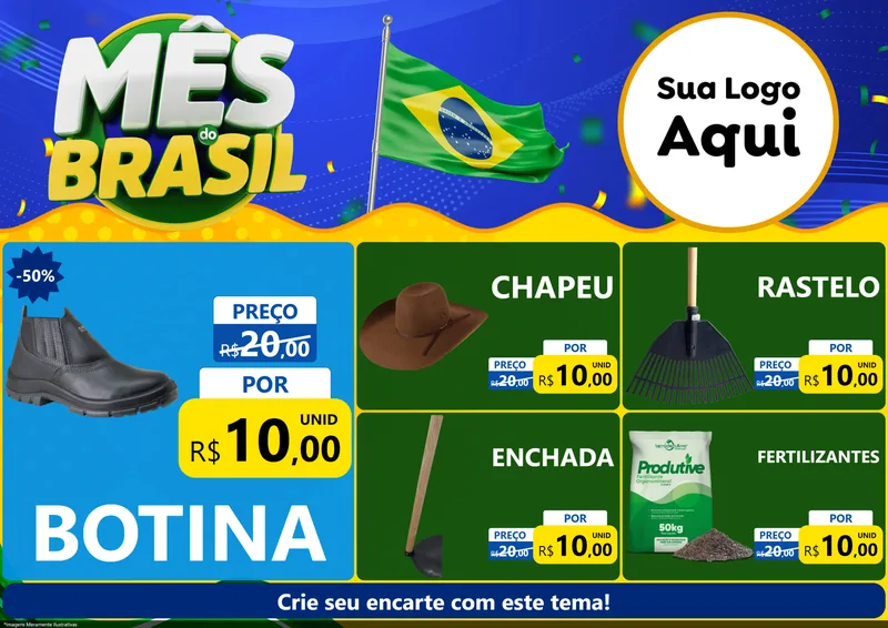 Modelo de Encarte para Encarte A4 Horizontal com o tema Mês do Brasil para Agropecuária