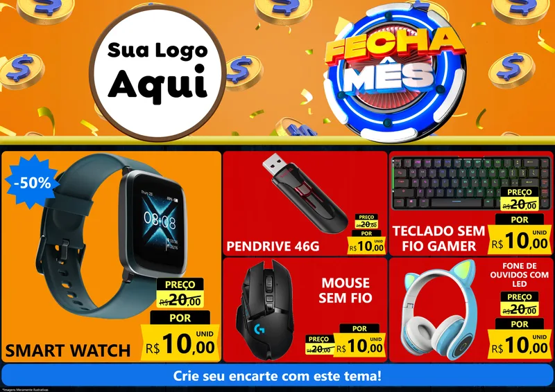 Modelo de Encarte para Encarte A4 Horizontal com o tema Fecha Mês para Informática