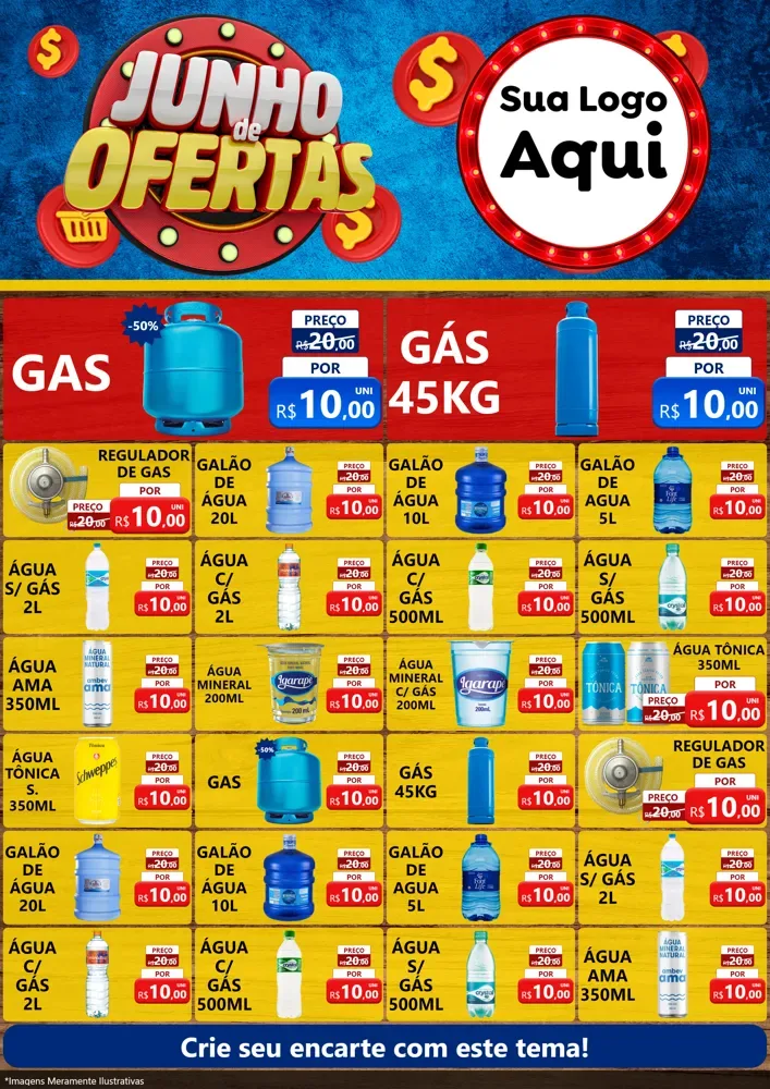 Modelo de Encarte para Encarte A4 Vertical com o tema Junho de Ofertas para Água e gás