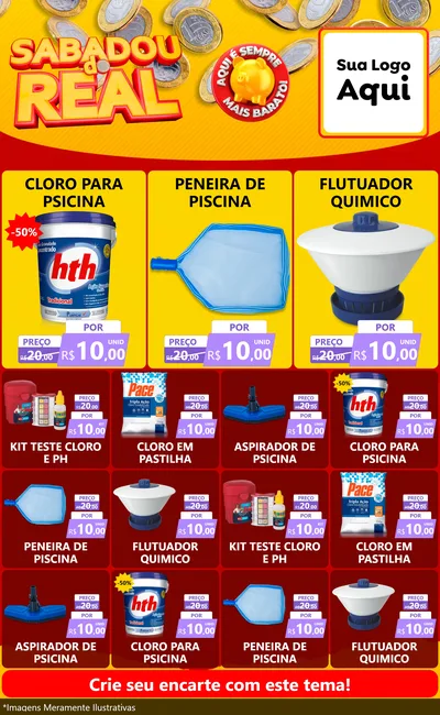 Modelo de Encarte para Encarte Grande com o tema Sabadou do Real para Produtos para Piscina