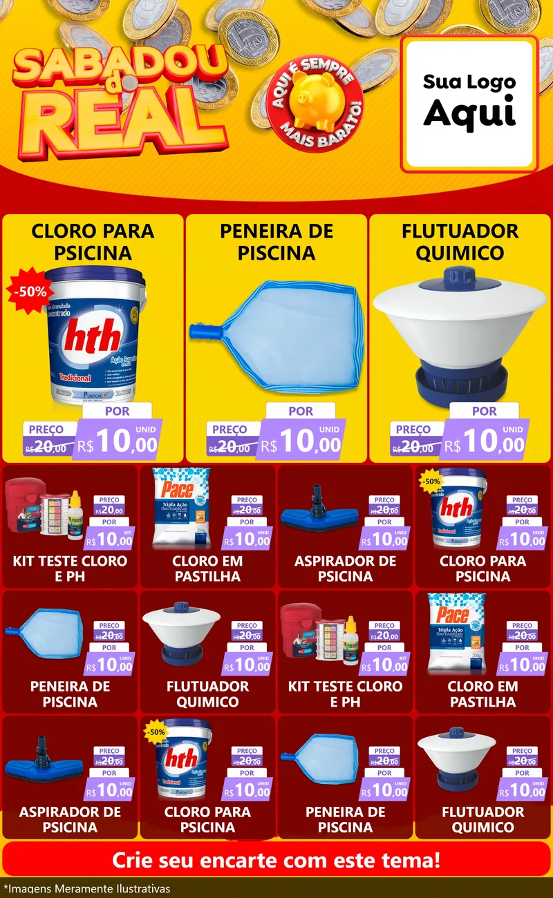 Modelo de Encarte para Encarte Grande com o tema Sabadou do Real para Produtos para Piscina