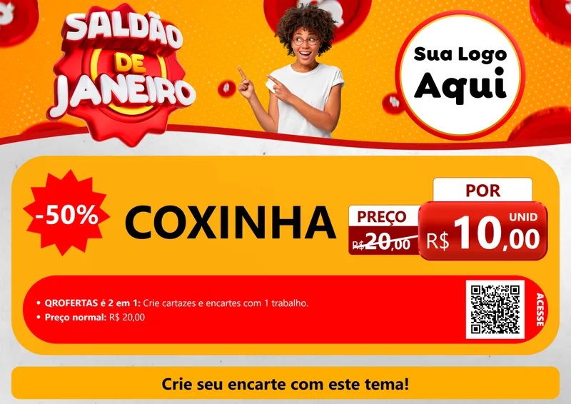 Modelo de Cartaz para Cartaz A4 Horizontal com o tema Saldão de Janeiro para Salgadaria
