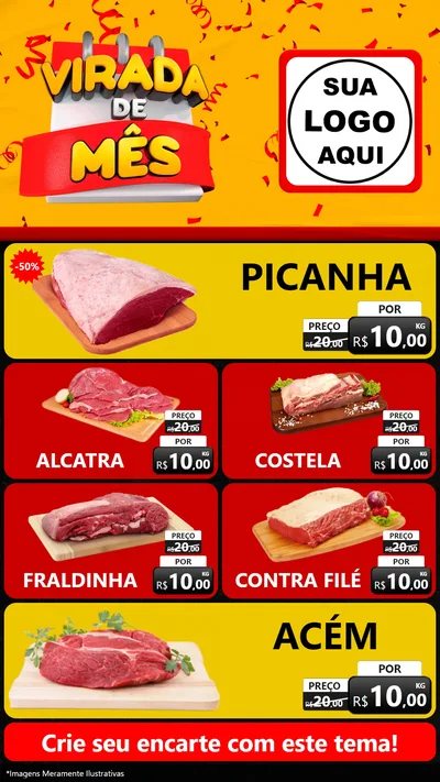 Modelo de TV para TV Vertical com o tema Virada de Mês para Açougue