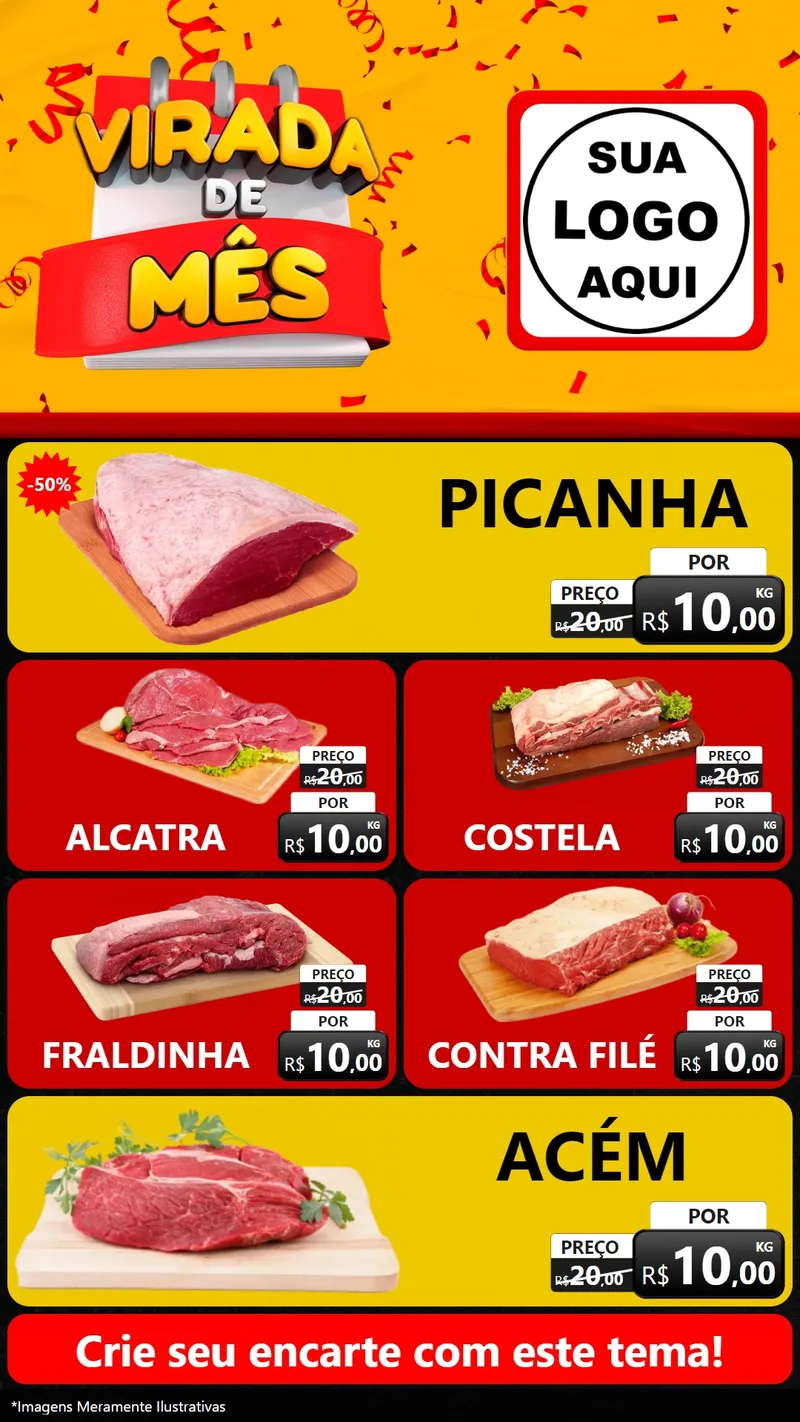 Modelo de TV para TV Vertical com o tema Virada de Mês para Açougue