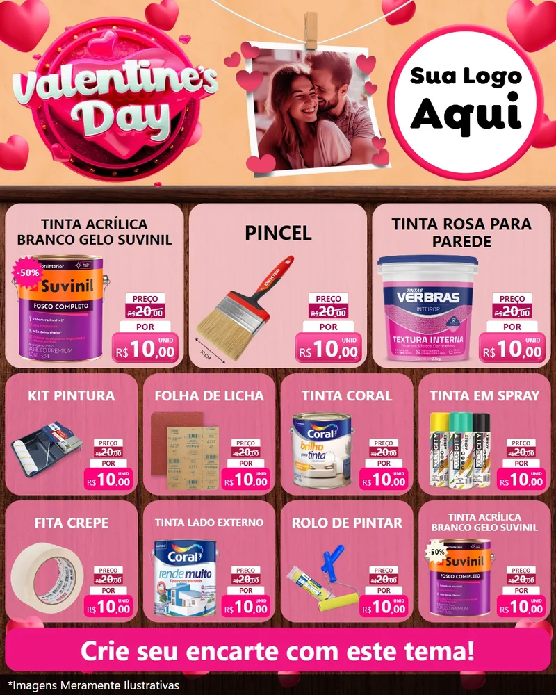 Modelo de Rede Social para Feed Instagram com o tema Valentine's Day para Tintas e Ferramentas