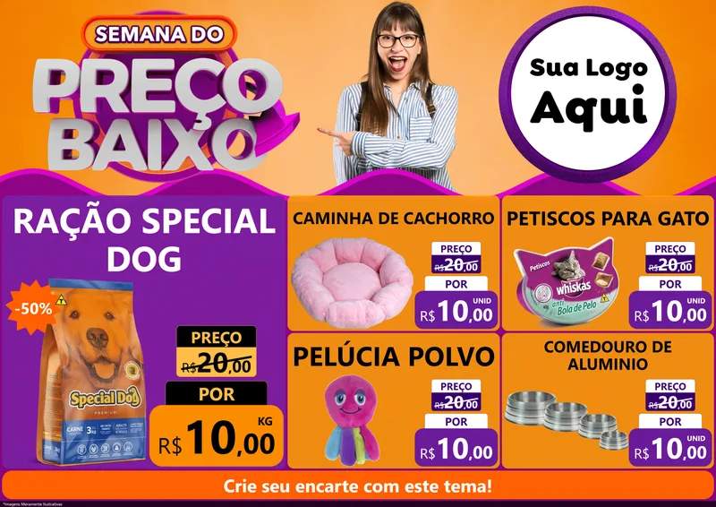 Modelo de Encarte para Encarte A4 Horizontal com o tema Semana do Preço Baixo para Pet Shop
