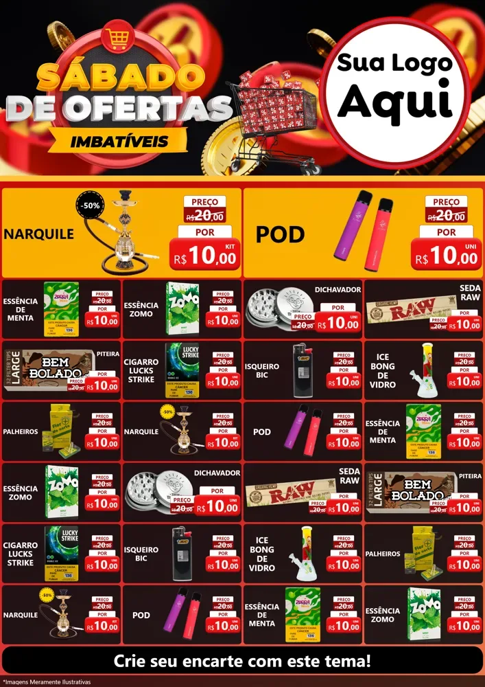 Modelo de Encarte para Encarte A4 Vertical com o tema Sábado de Ofertas Imbatíveis para Tabacaria