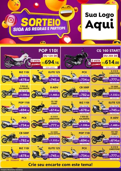 Modelo de Encarte para Encarte A4 Vertical com o tema Sorteio para Concessionaria de Motos