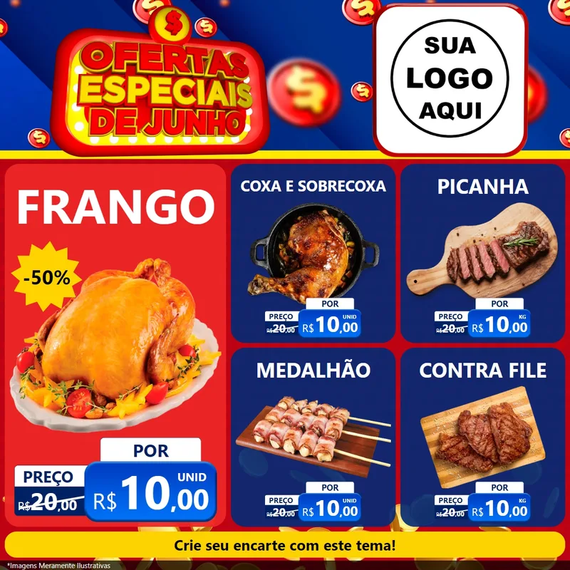 Modelo de Rede Social para Feed Facebook com o tema Ofertas Especiais de Junho para Assados