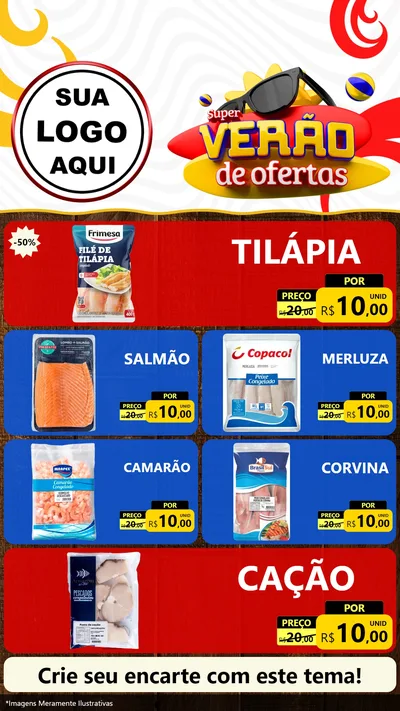 Modelo de TV para TV Vertical com o tema Super Verão de Ofertas para Peixaria