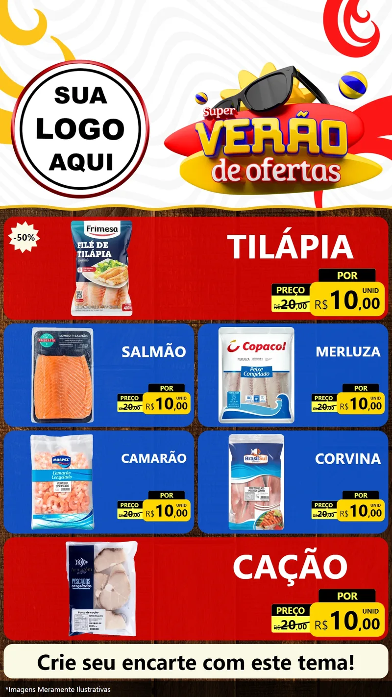 Modelo de TV para TV Vertical com o tema Super Verão de Ofertas para Peixaria