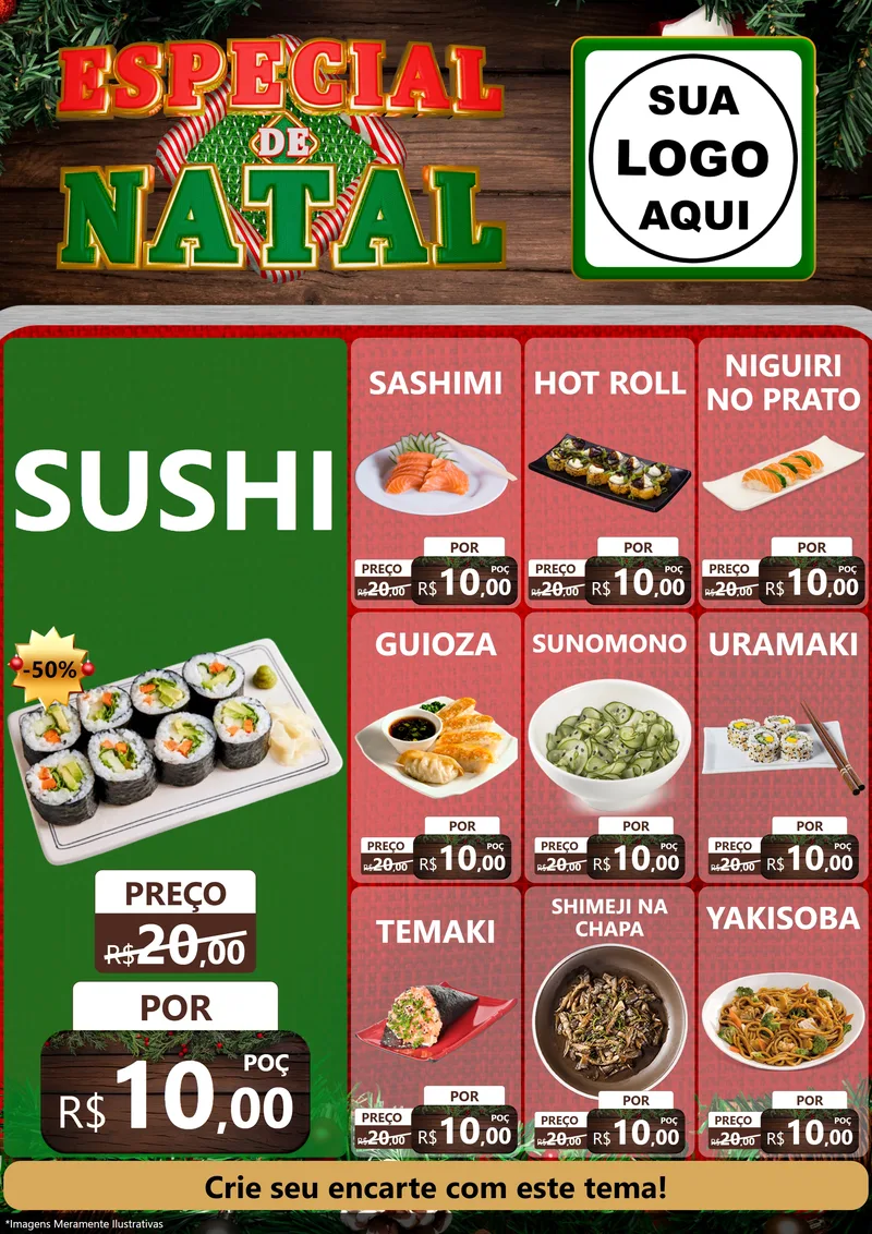Modelo de Encarte para Encarte A4 Vertical com o tema Especial de Natal para Comida japonesa