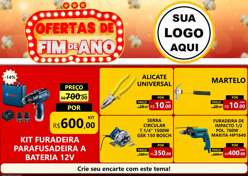 Modelo de Encarte para Encarte A4 Horizontal com o tema Ofertas de Fim de Ano para Maquinas e Ferramentas