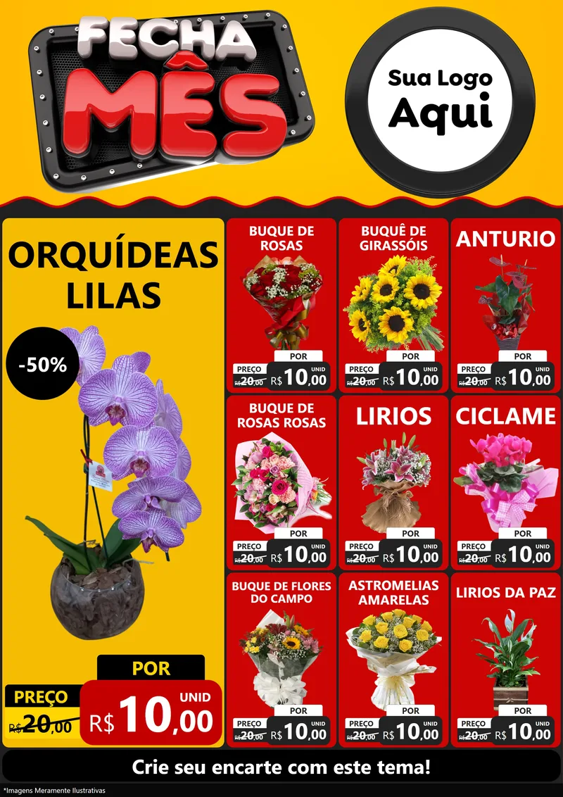 Modelo de Encarte para Encarte A4 Vertical com o tema Fecha Mês para Floricultura e jardim