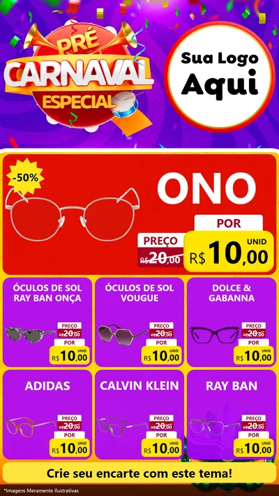 Modelo de Rede Social para Stories com o tema Pré-Carnaval Especial para Óticas