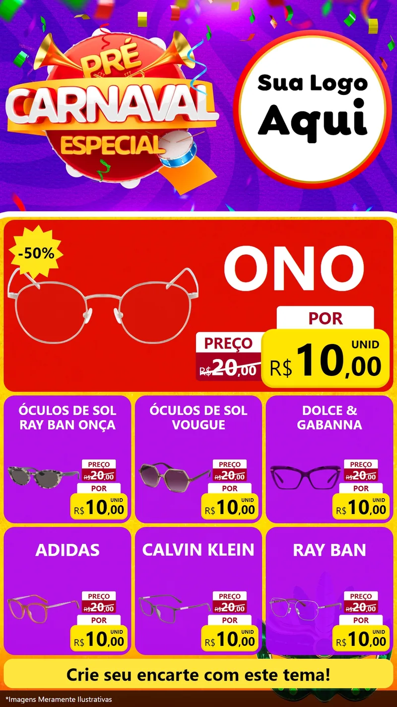 Modelo de Rede Social para Stories com o tema Pré-Carnaval Especial para Óticas