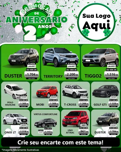 Modelo de Rede Social para Feed Instagram com o tema Promoção de Aniversário - 2 Anos para Concessionaria de Carros