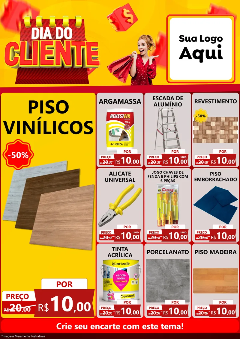 Modelo de Encarte para Encarte A4 Vertical com o tema Dia do Cliente para Material para Construção