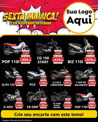 Modelo de Rede Social para Feed Instagram com o tema Sexta Maluca! para Concessionaria de Motos