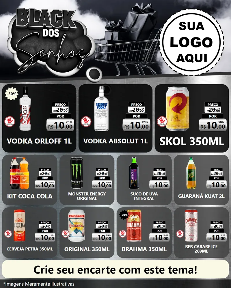 Modelo de Rede Social para Feed Instagram com o tema Black dos Sonhos para Distribuidora de bebidas