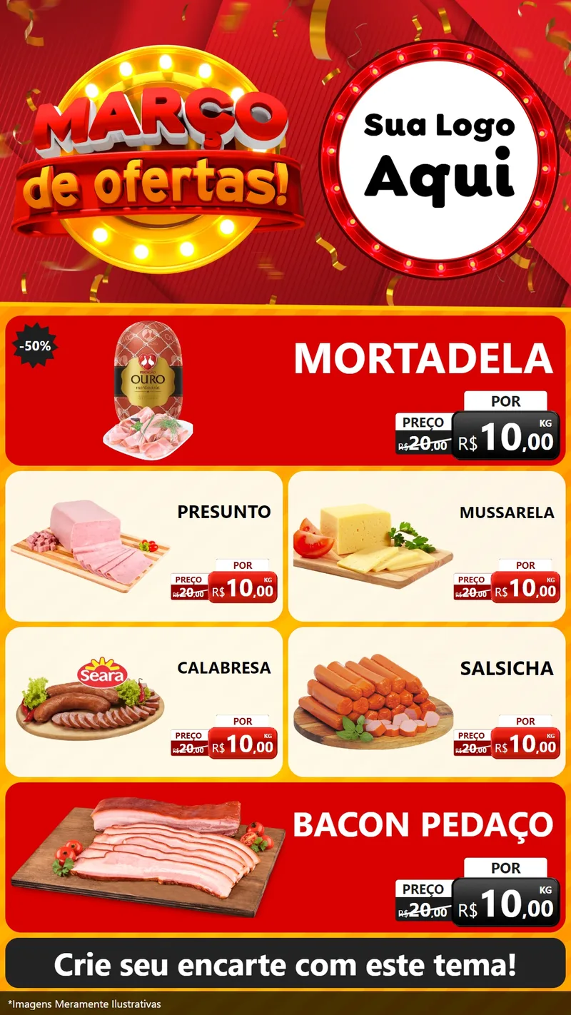 Modelo de TV para TV Vertical com o tema Março de Ofertas! para Frios e Laticínios