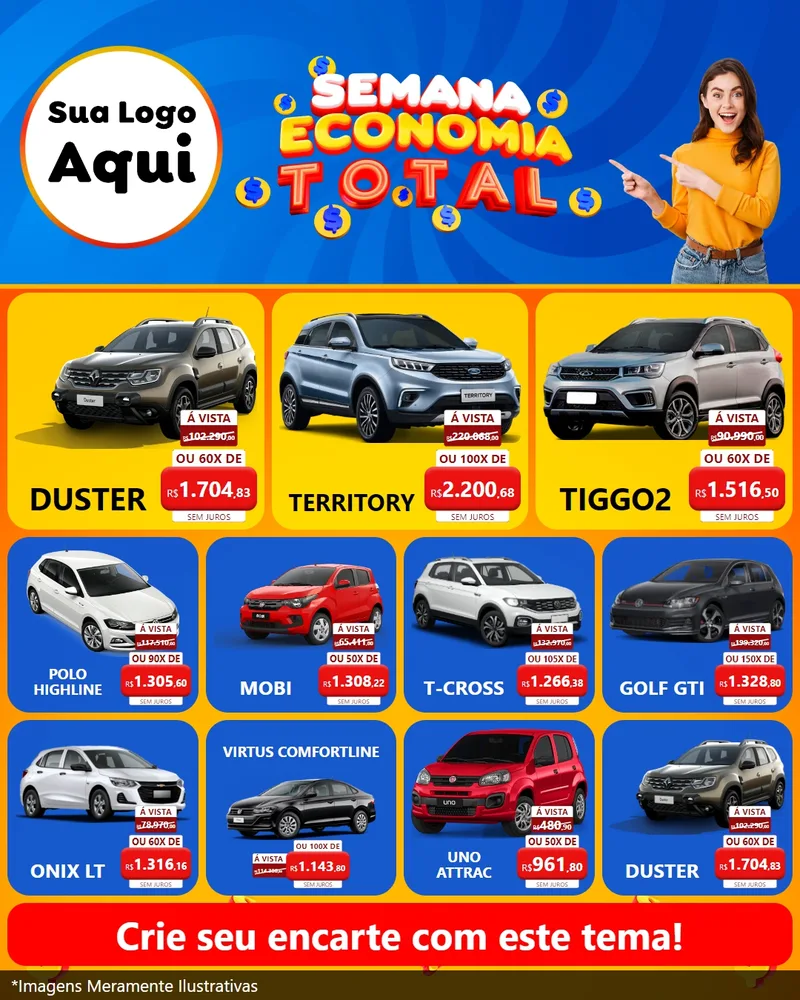 Modelo de Rede Social para Feed Instagram com o tema Semana Economia Total para Concessionaria de Carros