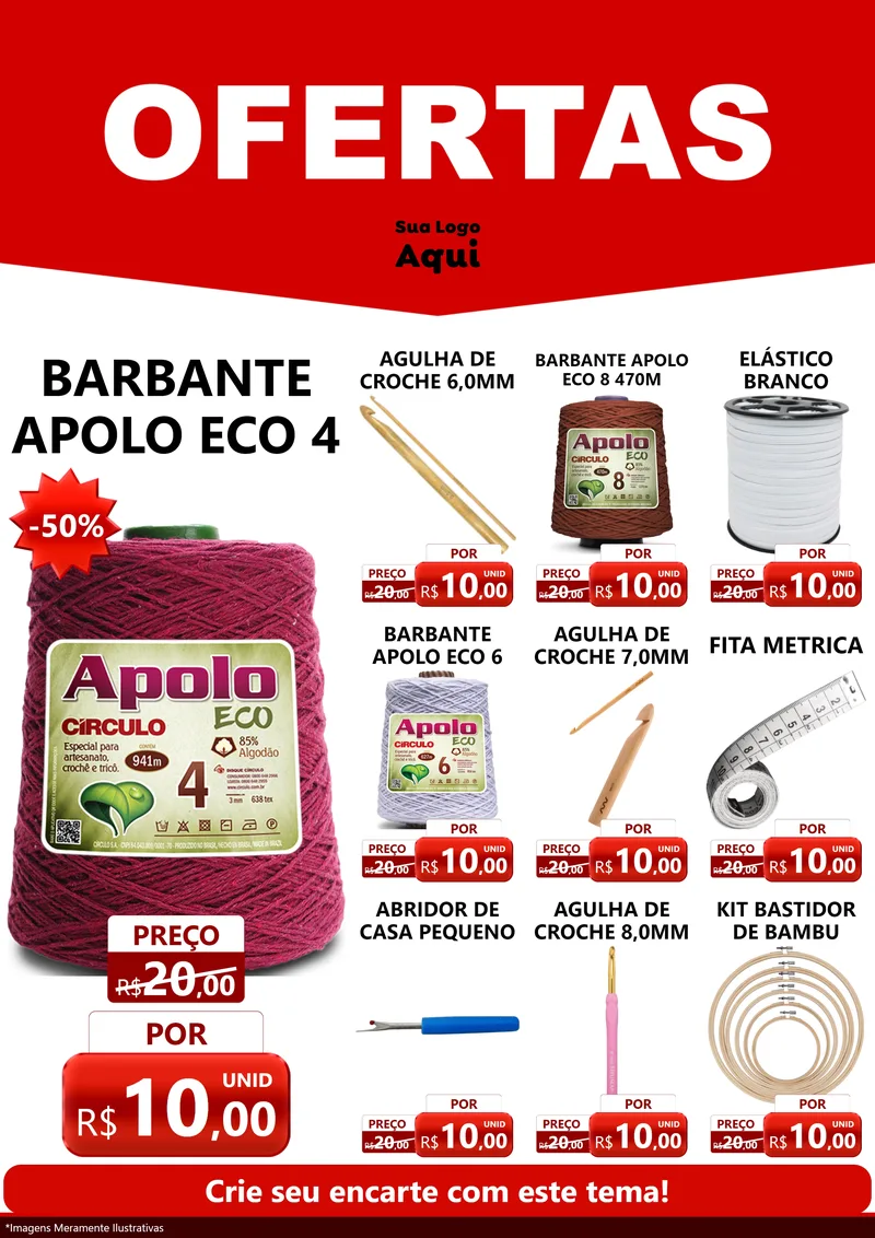 Modelo de Encarte para Encarte A4 Vertical com o tema Ofertas Vermelho Cartaz para Armarinho e Aviamentos