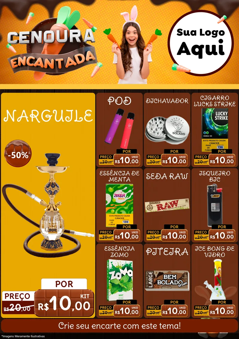 Modelo de Encarte para Encarte A4 Vertical com o tema Cenoura Encantada - Páscoa para Tabacaria