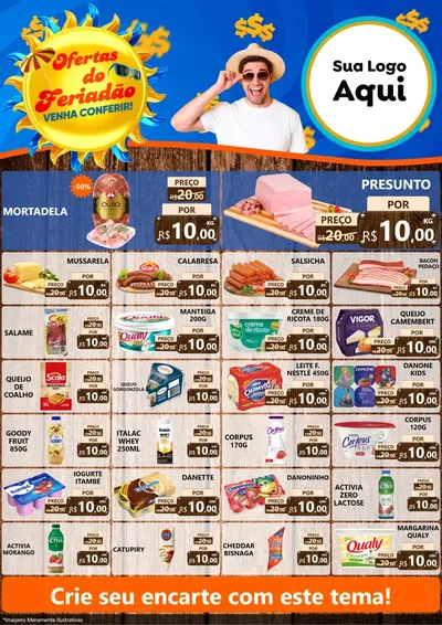 Modelo de Encarte para Encarte A4 Vertical com o tema Ofertas do Feriadão para Frios e Laticínios