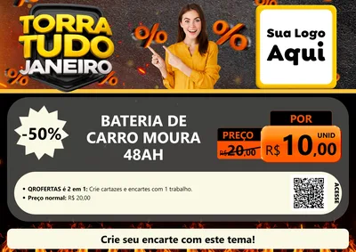 Modelo de Cartaz para Cartaz A4 Horizontal com o tema Torra Tudo Janeiro para Baterias Elétricas