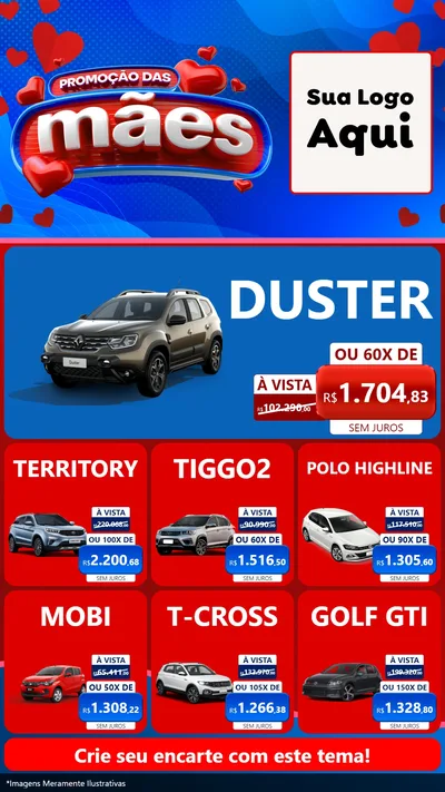 Modelo de Rede Social para Stories com o tema Promoção das Mães para Concessionaria de Carros