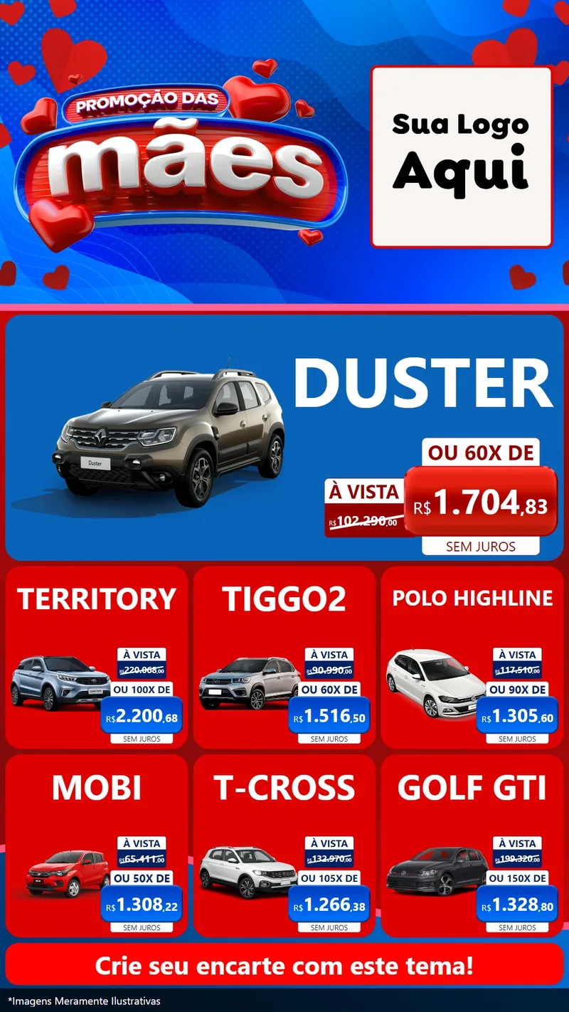 Modelo de Rede Social para Stories com o tema Promoção das Mães para Concessionaria de Carros