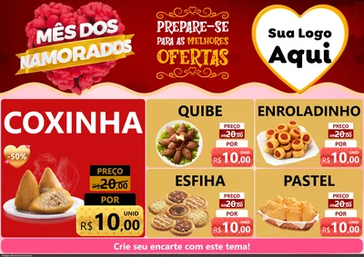 Modelo de Encarte para Encarte A4 Horizontal com o tema Mês dos Namorados para Salgadaria