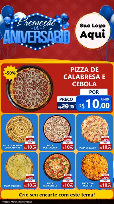 Modelo de Rede Social para Stories com o tema Promoção de Aniversário para Pizzaria