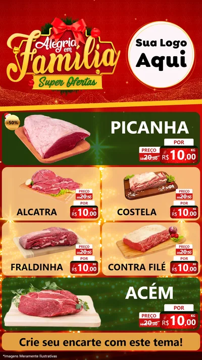 Modelo de TV para TV Vertical com o tema Alegria em Família Super Ofertas - Natal para Açougue