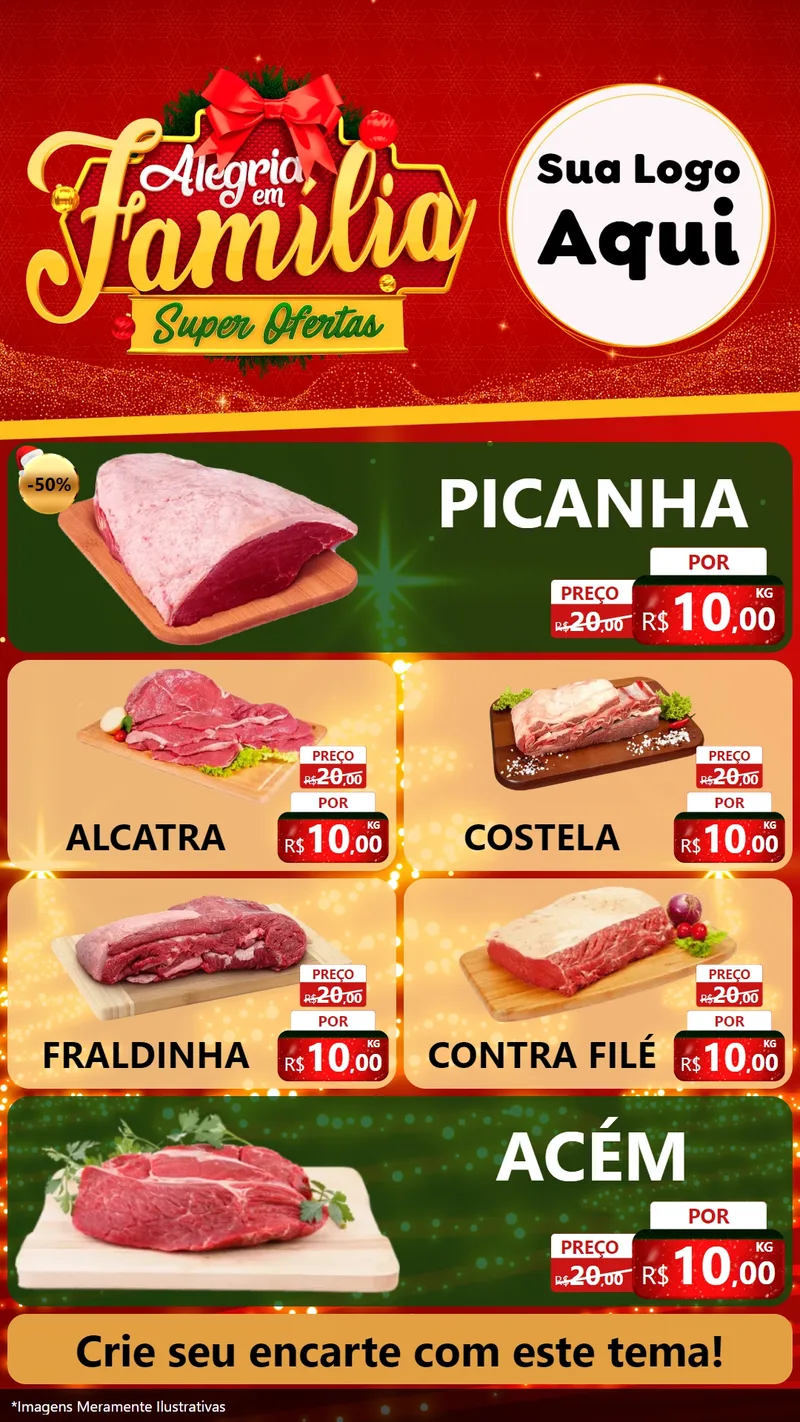 Modelo de TV para TV Vertical com o tema Alegria em Família Super Ofertas - Natal para Açougue
