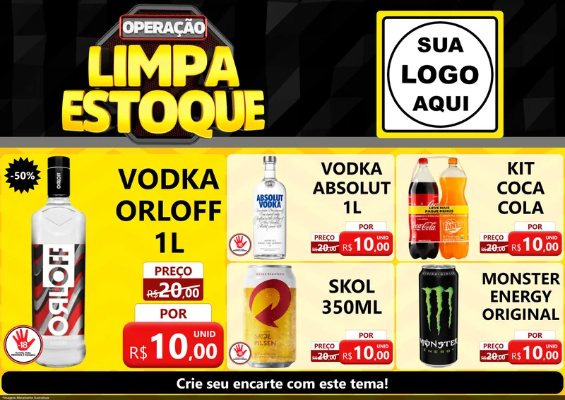 Modelo de Encarte para Encarte A4 Horizontal com o tema Operação Limpa Estoque para Distribuidora de bebidas