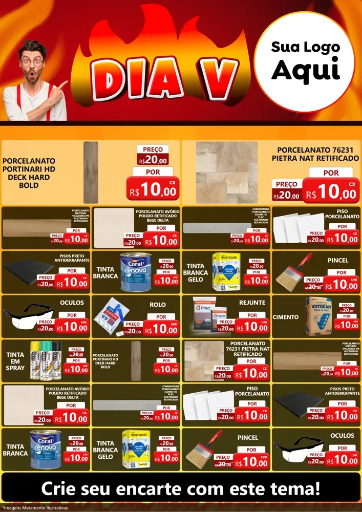 Modelo de Encarte para Encarte A4 Vertical com o tema Dia V para Pisos e revestimentos