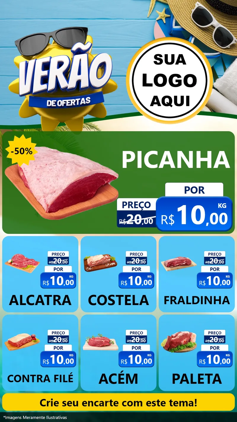 Modelo de Rede Social para Stories com o tema Verão de Ofertas para Açougue