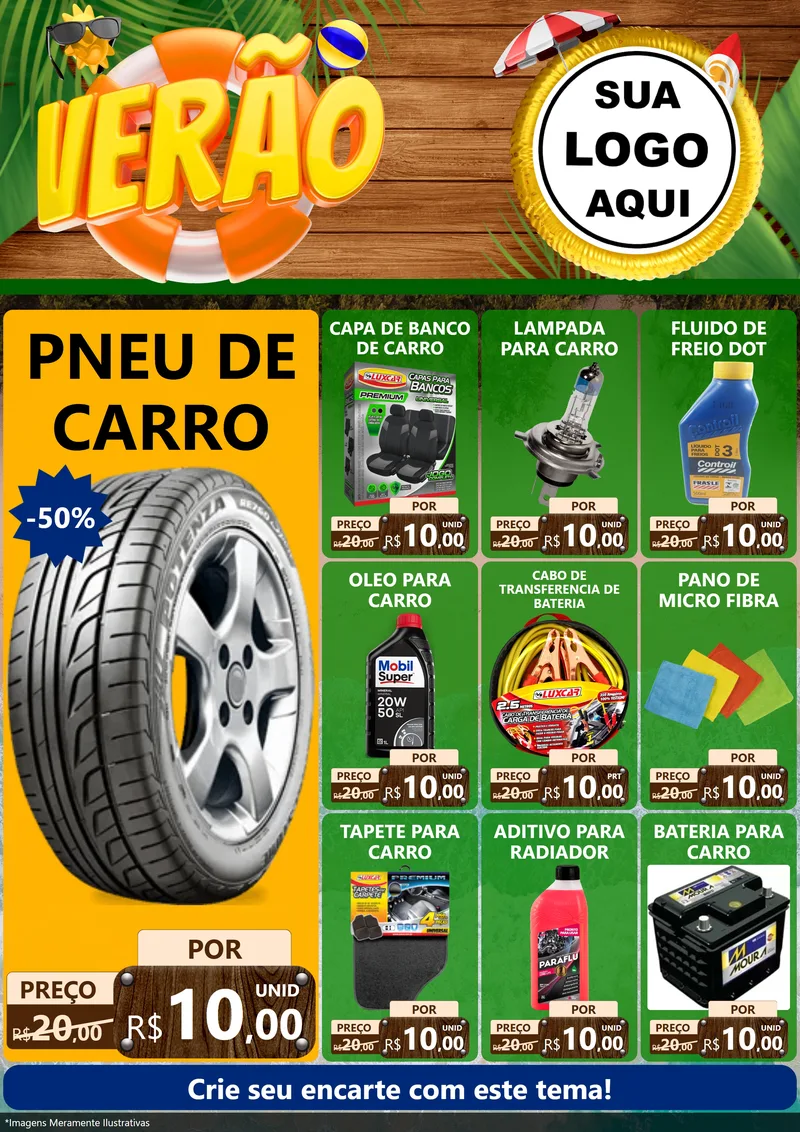 Modelo de Encarte para Encarte A4 Vertical com o tema Verão para Auto peças