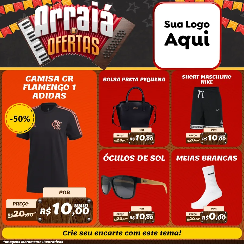 Modelo de Rede Social para Feed Facebook com o tema Arraiá de Ofertas - Junina para Roupas e acessórios