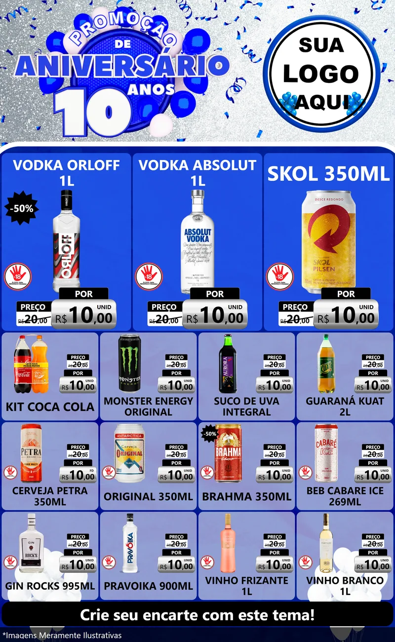 Modelo de Encarte para Encarte Grande com o tema Promoção de Aniversário - 10 Anos para Distribuidora de bebidas
