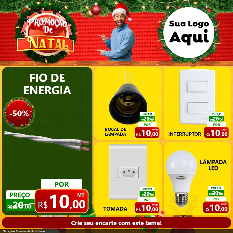 Modelo de Rede Social para Feed Facebook com o tema Promoção de Natal para Materiais Elétricos