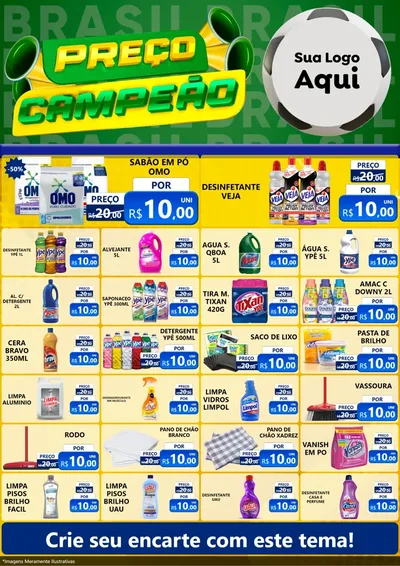Modelo de Encarte para Encarte A4 Vertical com o tema Preço Campeão - Copa para Produtos de Limpeza