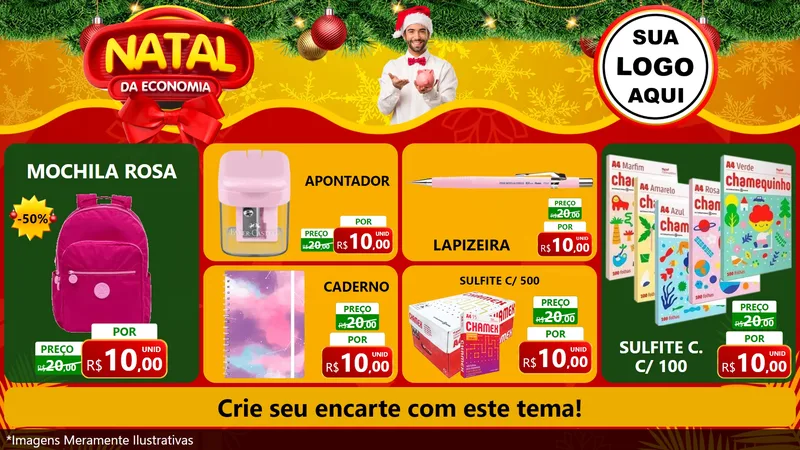 Modelo de TV para TV Horizontal com o tema Natal da Economia para Papelaria
