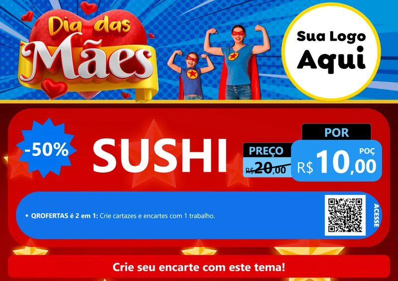 Modelo de Cartaz para Cartaz A4 Horizontal com o tema Dia das Mães para Comida japonesa