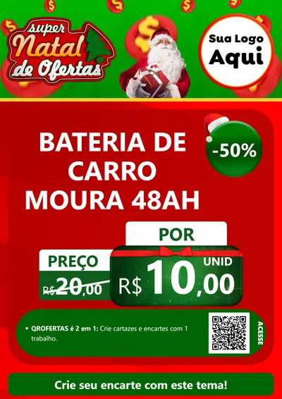 Modelo de Cartaz para Cartaz A4 Vertical com o tema Super Natal de Ofertas para Baterias Elétricas