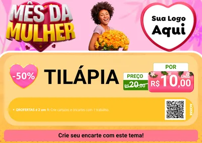 Modelo de Cartaz para Cartaz A4 Horizontal com o tema Mês da Mulher para Peixaria