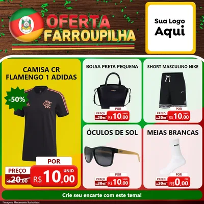 Modelo de Rede Social para Feed Facebook com o tema Oferta Farroupilha para Roupas e acessórios